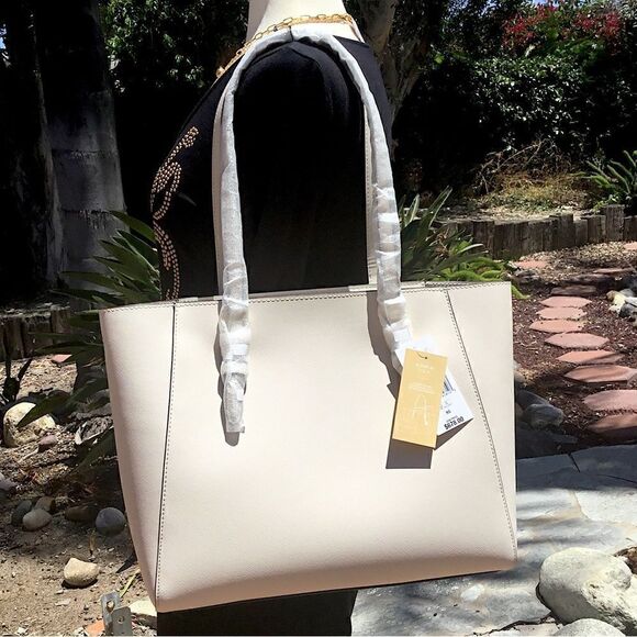 MICHAEL KORS LEATHER LT CREAM TOTE LAPTOP SHOULDER BAG WOMEN HANDBAGS - Picture 4 of 8